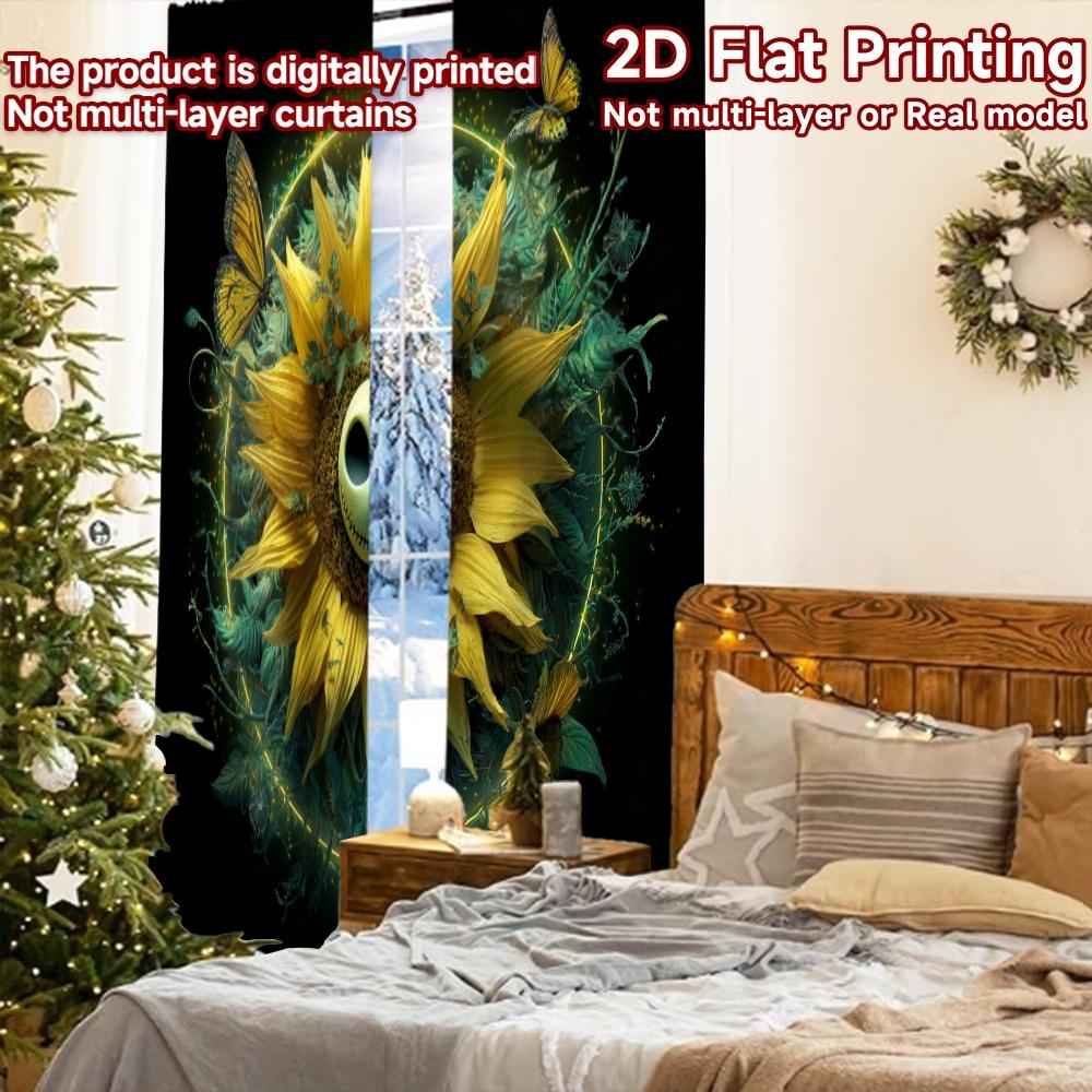 2pcs, 2D FLAT PRINTING Curtains (Without Rod) Moonlit Bloom Popular Curtains&Drapes Festival Yarn Curtains Room Decor Suitable