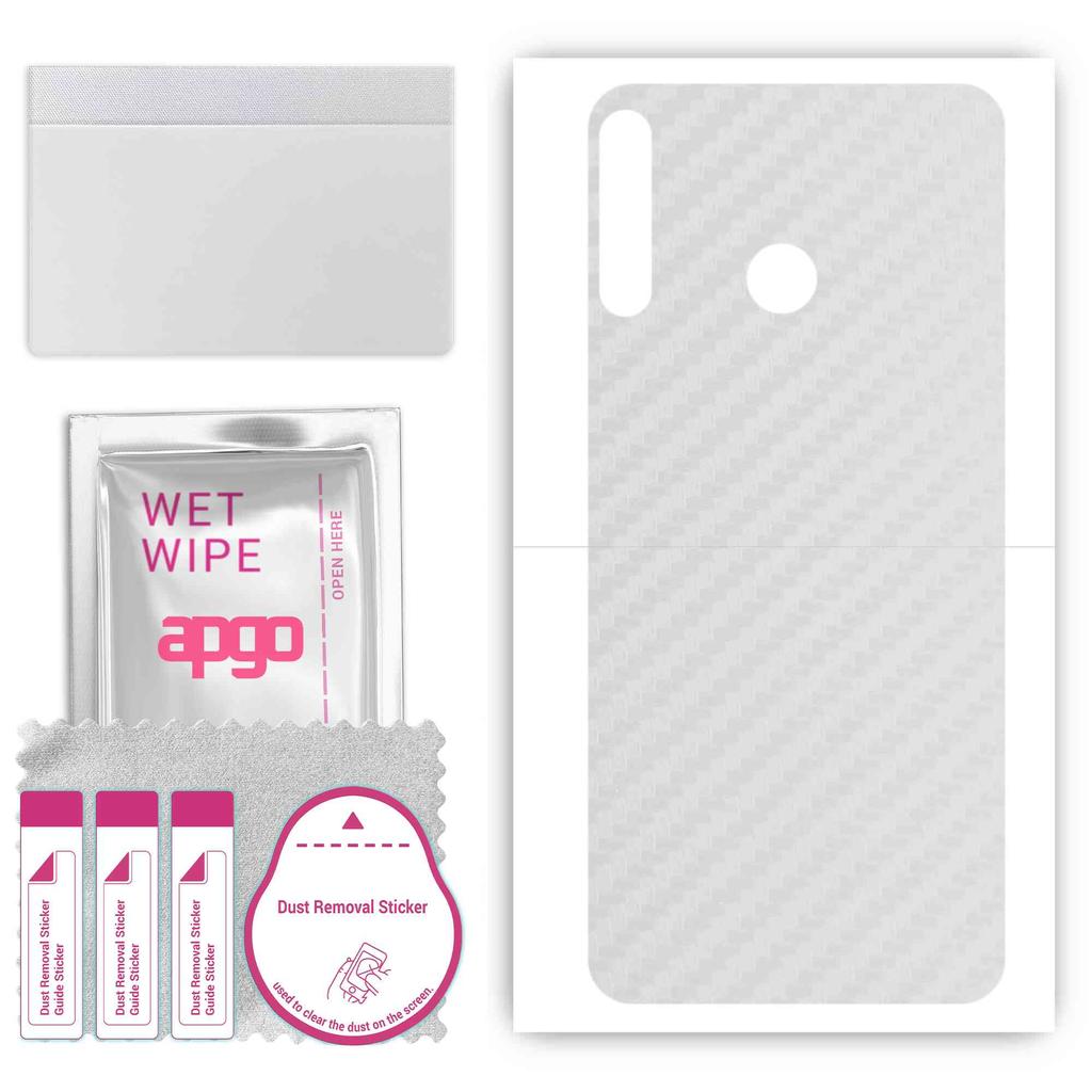 apgo Protective Skin Sticker for the Back Compatible with Tecno Spark 4, Wrap Film, Foil, Vinyl - Pattern Transparent Carbon