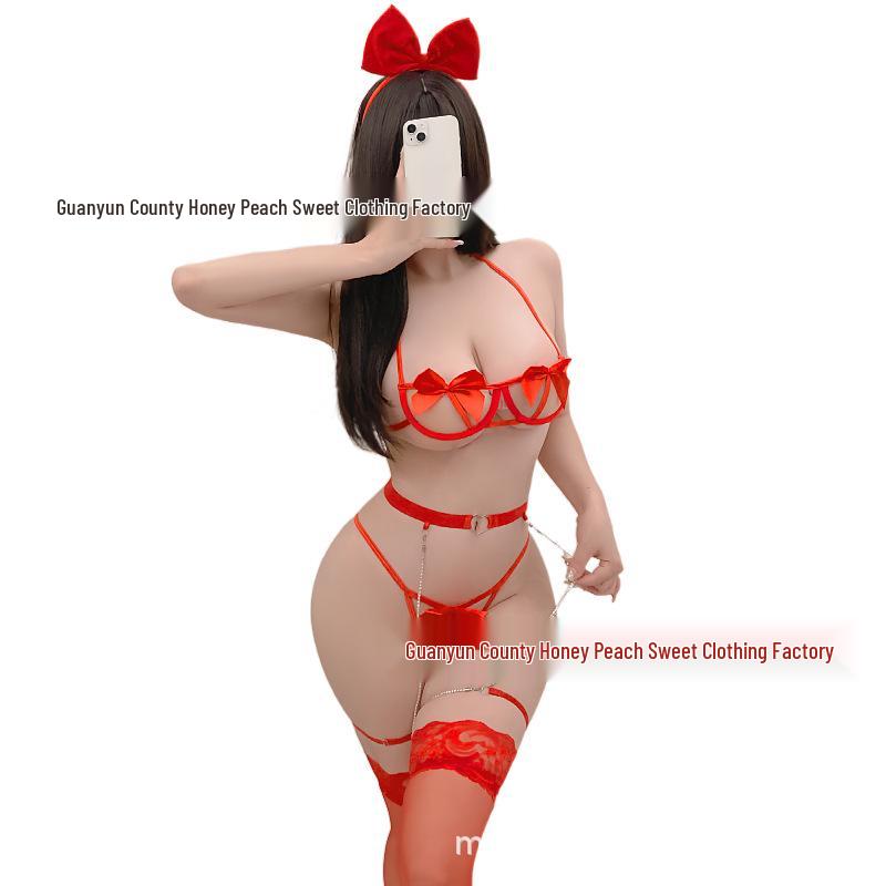 Christmas Holiday Lingerie Set: Underwire Bow Bikini & Garter