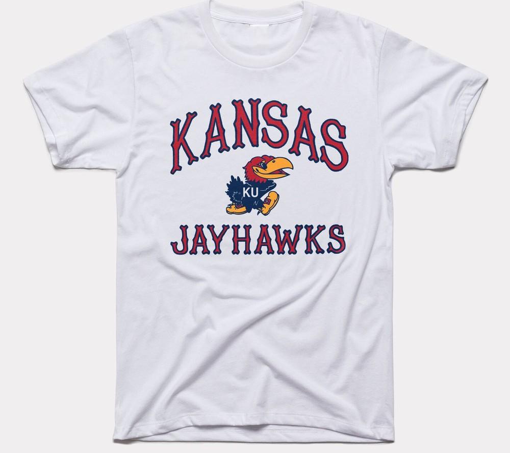 Футболка с логотипом Kansas Jayhawks Белая с коротким рукавом Все размеры JJ4665 Унисекс Футболка