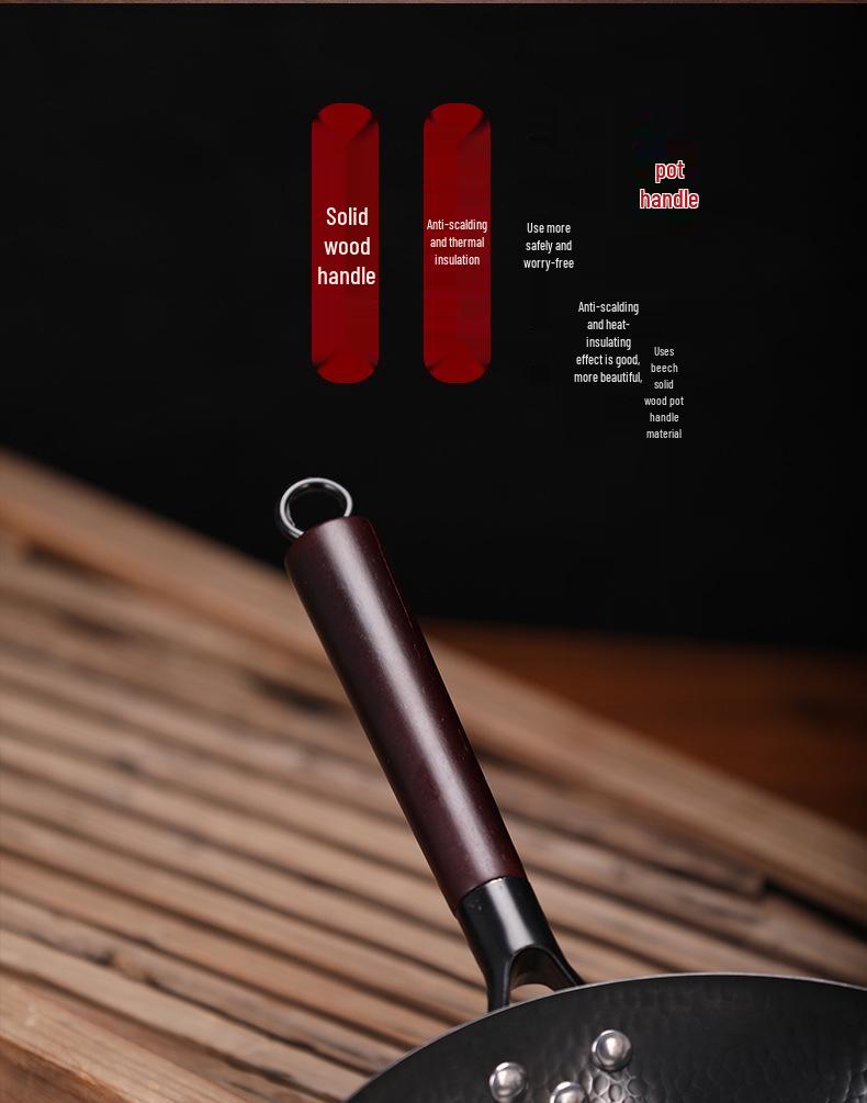 Чжанцю Кованый вручную Вок для жарки из кованого железа без покрытия с антипригарным покрытием и лопаткой