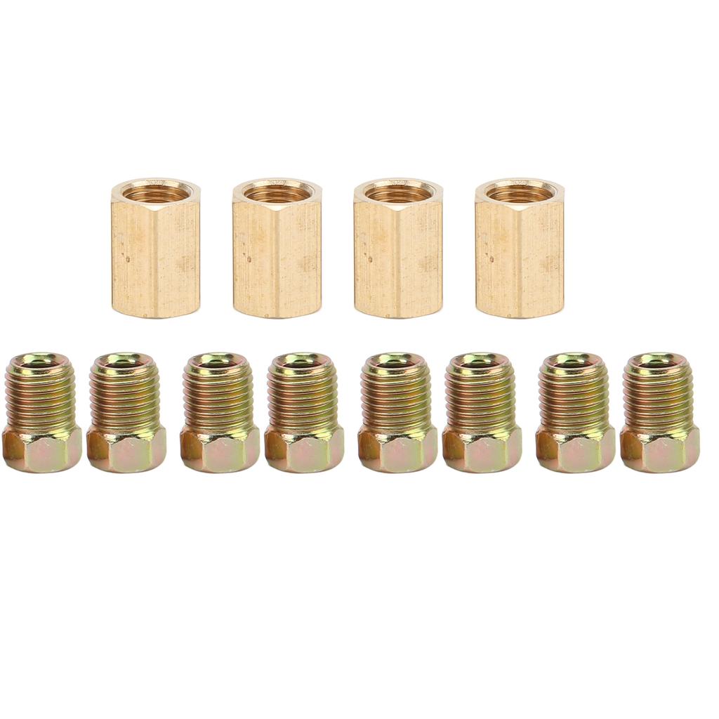 12pcs Brake Line Fittings Kit 3 8in‑24 Thread 4‑Union 8‑Nut Brass Universal for 3 16in Tube