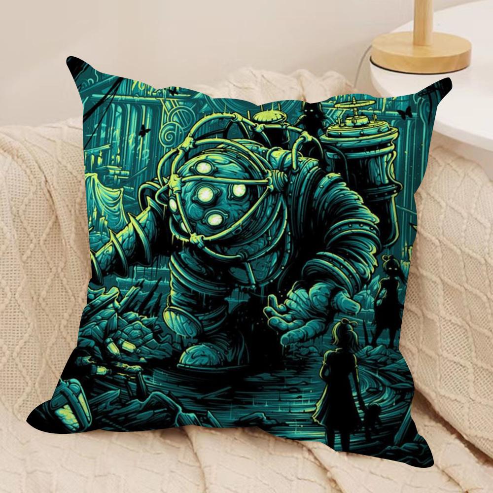 Fanart BBioshock RRapture Cushion Cover Soft Plush Fabric DoubleSided Printed Sofa Cushion Cover for All Seasons Home Decor