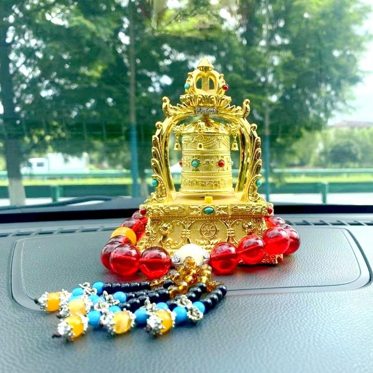 Creative Solar Alloy Car Accessories Prayer Wheel Automatically Rotates Car Interior Decoration Feng Shui  Buddhism