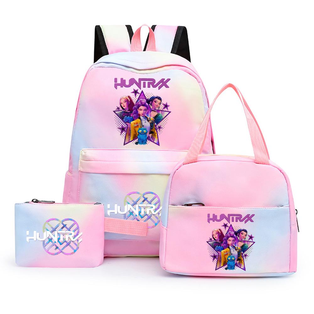 3Pcs/set Anime Cute Kpop Printed Backpack with Lunch Bag Pencil Case for Teenager Girl Boy Bookbag Large Capacity Waterproof Travel Bag Kid Gift