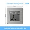 Universal Wall Light Switch Brushed Stainless Steel Panel,UK Type-c 18W Quick Charging Socket 220V Double USB Electrical Outlet