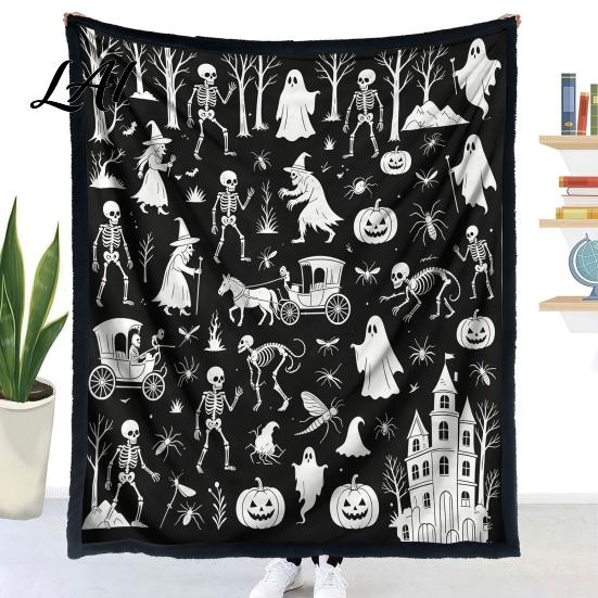 Relaxing Hobby for Home Decor Halloween DIY Coloring Blanket with 24 Markers Washable Throw Blanket Color Stress Relief Craft Projects Your