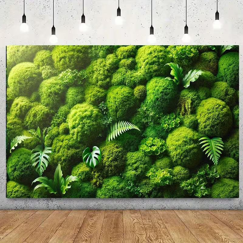 2D Moss Ball Monstera Fern Green Plant Wall Photography Backdrop Jungle Background Banner