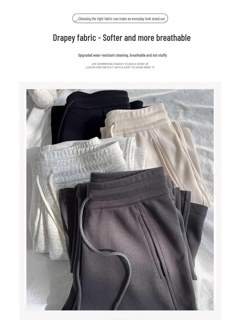 High-Waisted Gray Micro-Flared Women's Sweatpants with Fleece Lining for Spring/Autumn 2025