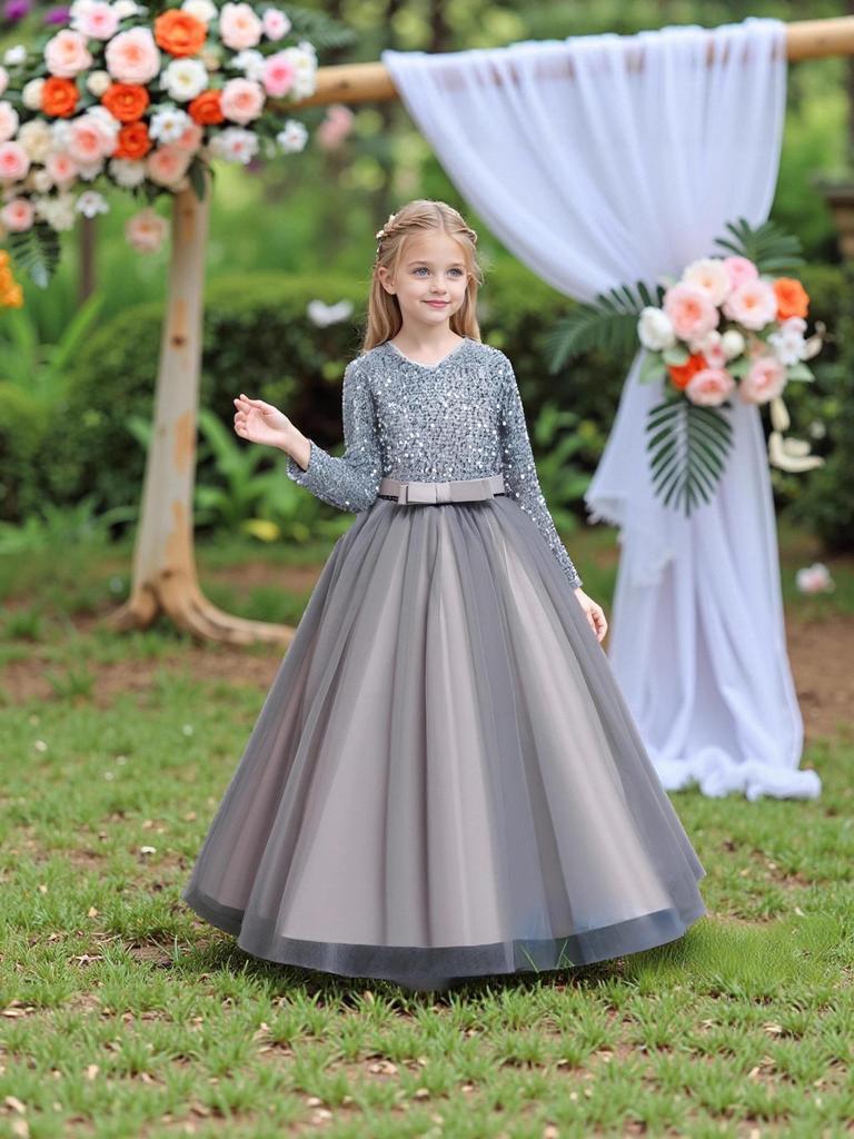 Новое вечернее платье принцессы с пайетками для девочек - Детская длинная формальная одежда