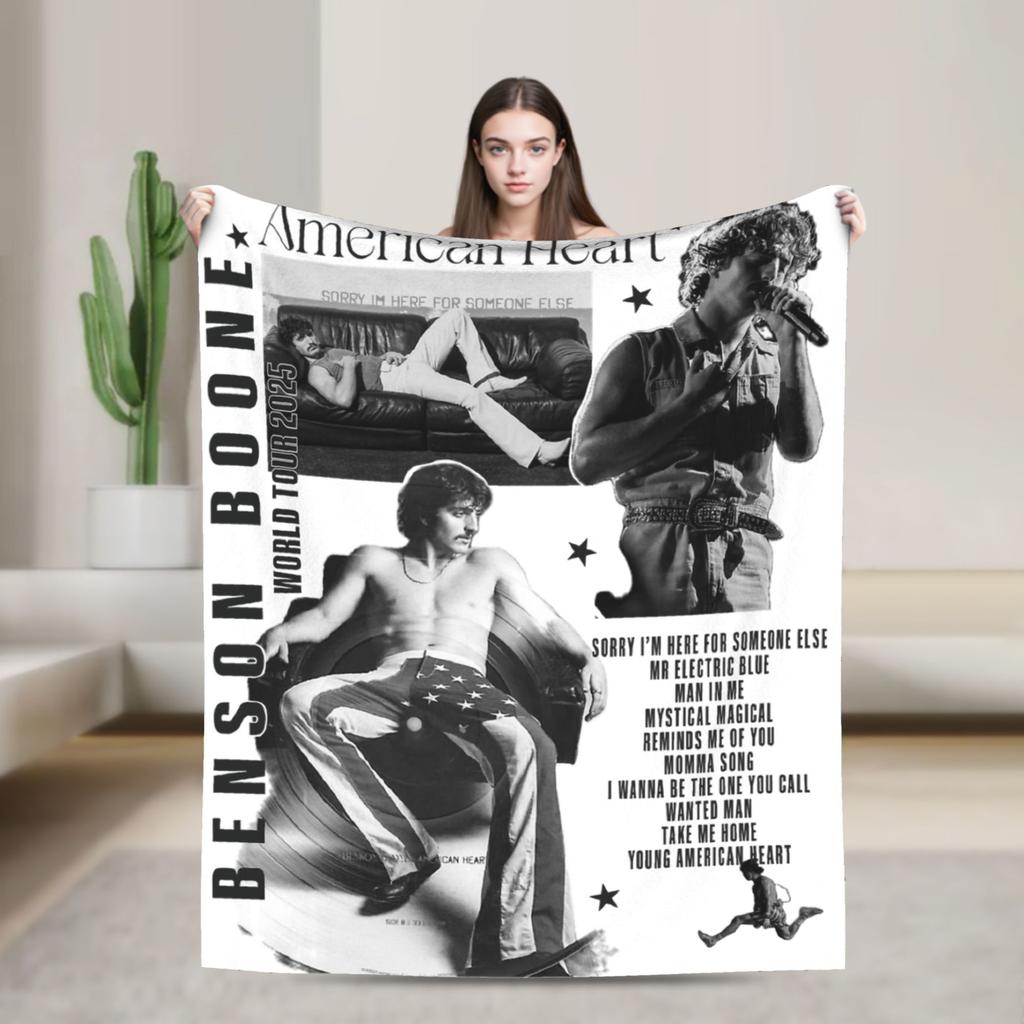 Benson Boone American Heart Tour 2025 Print Blanket For Men Women Warm Cozy Fluffy Throw Blankets for Living Room 50x60 Inches