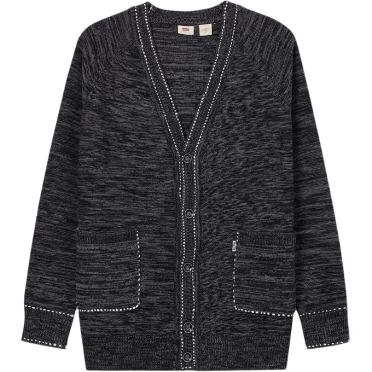 Levis Простой Удобный Универсальный Теплый Вязаный Свитер с V-образным вырезом и длинным рукавом с вышивкой Мужской свитер Черный 003TI-0000