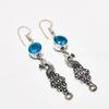 Swiss Blue Topaz Gemstone Handmade 925 Silver Plated Jewelry Earring 2.38"