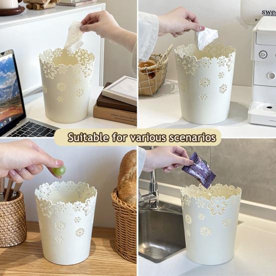 Туалетный столик Цветочная корзина для мусора Ажурные цветочные узоры Мусорное ведро Маленькое настольное мусорное ведро для ванной комнаты офиса спальни домашнего декора