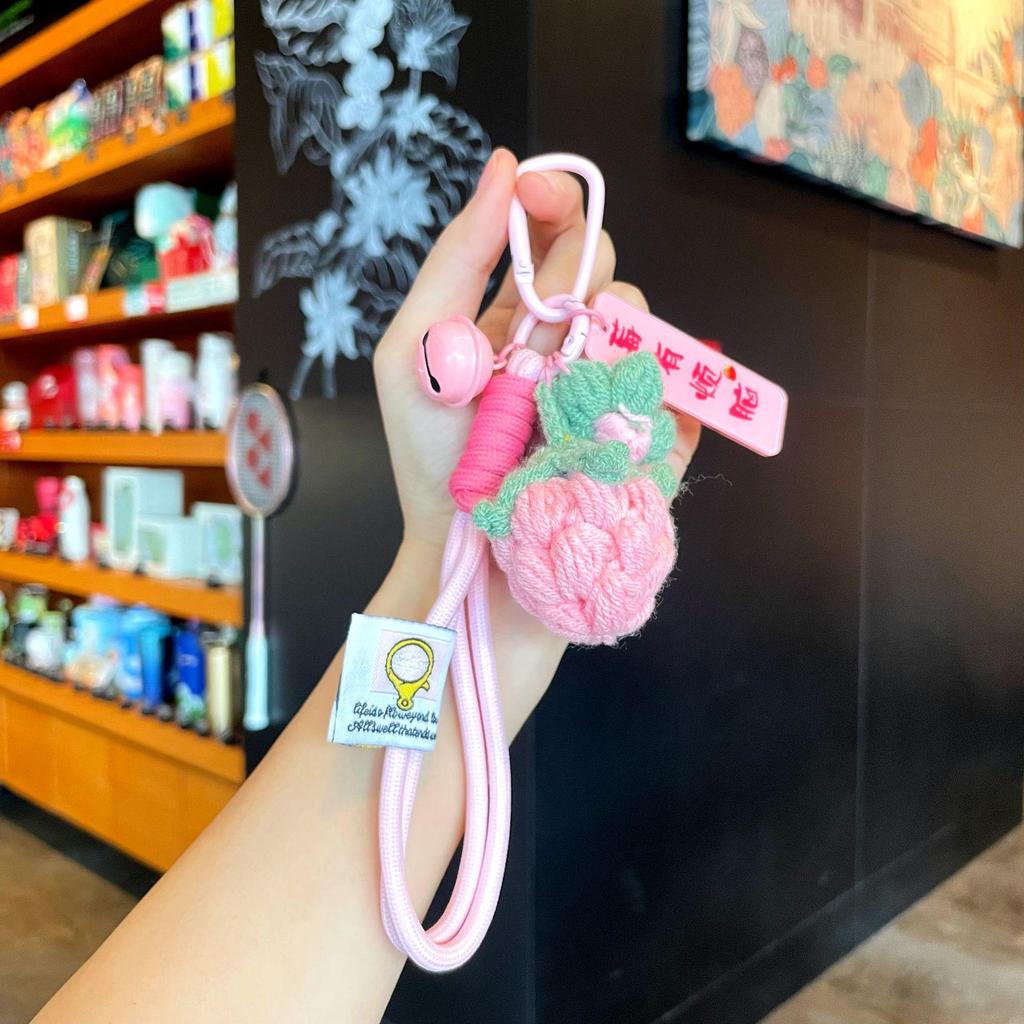 Exquisite Hand-Woven Wool Crochet Persimmon Peanut Keychain Pendant