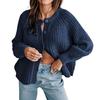 Women Sweater Coat Round Neck Long Sleeve Solid Color Button Down Cardigan Sweater Thick Warm Knit Outwear