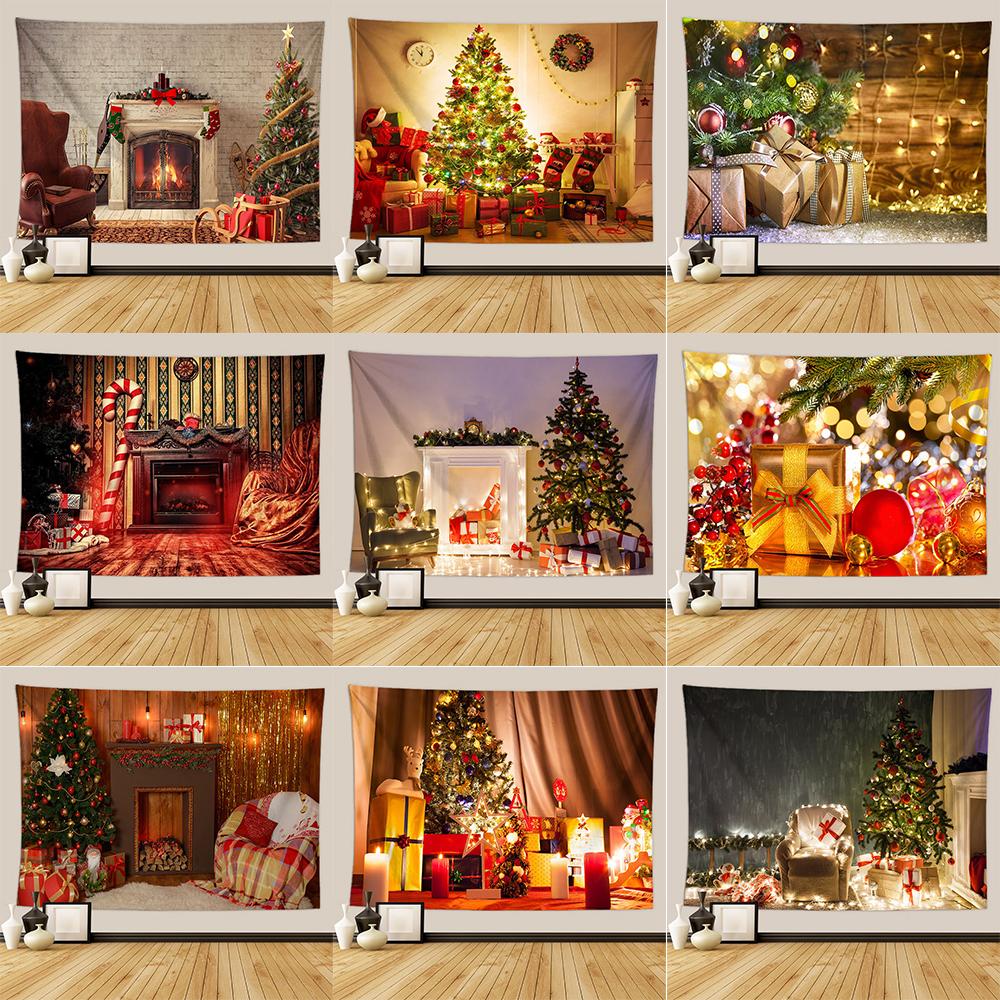 Рождественская елка подарок камин печать гобелен дома гостиная спальня украшение стены фон ткань гобелен