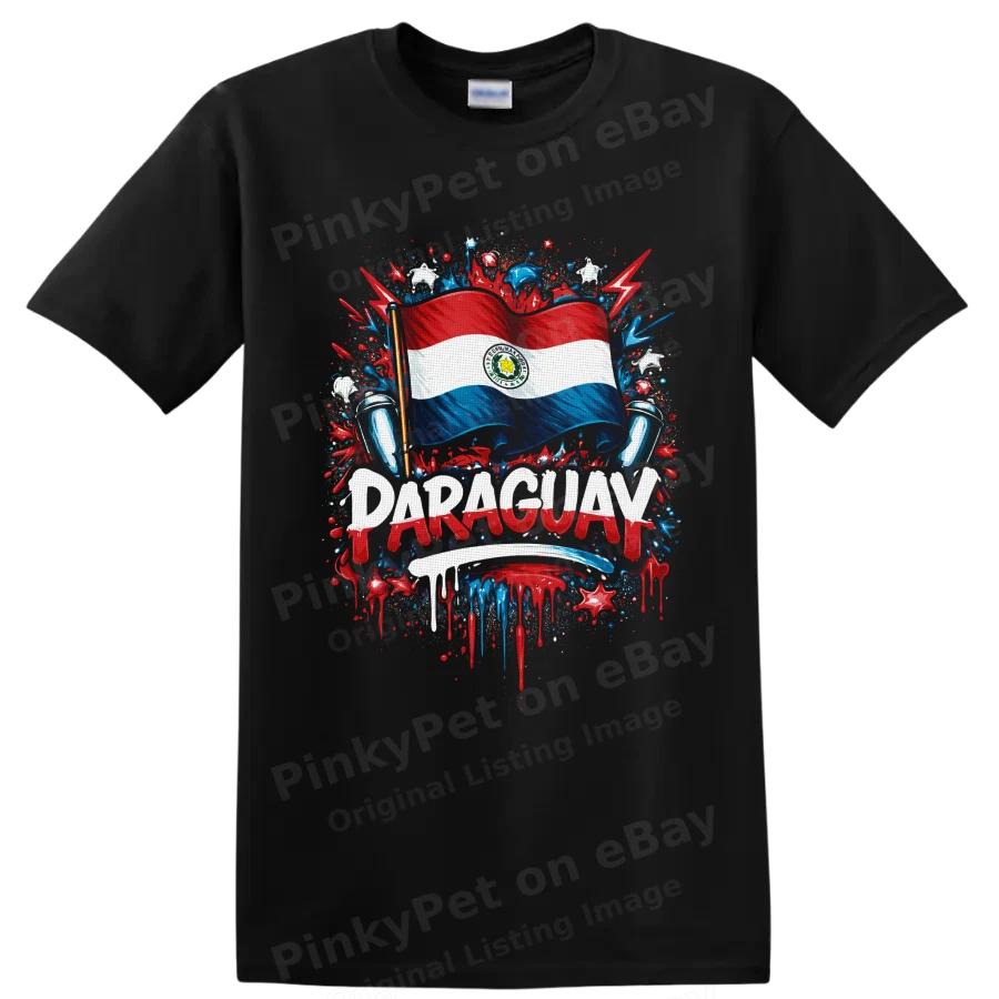 Paraguay Flag T Shirt Patriotic Graffiti Red White Blue National Pride Art Tee