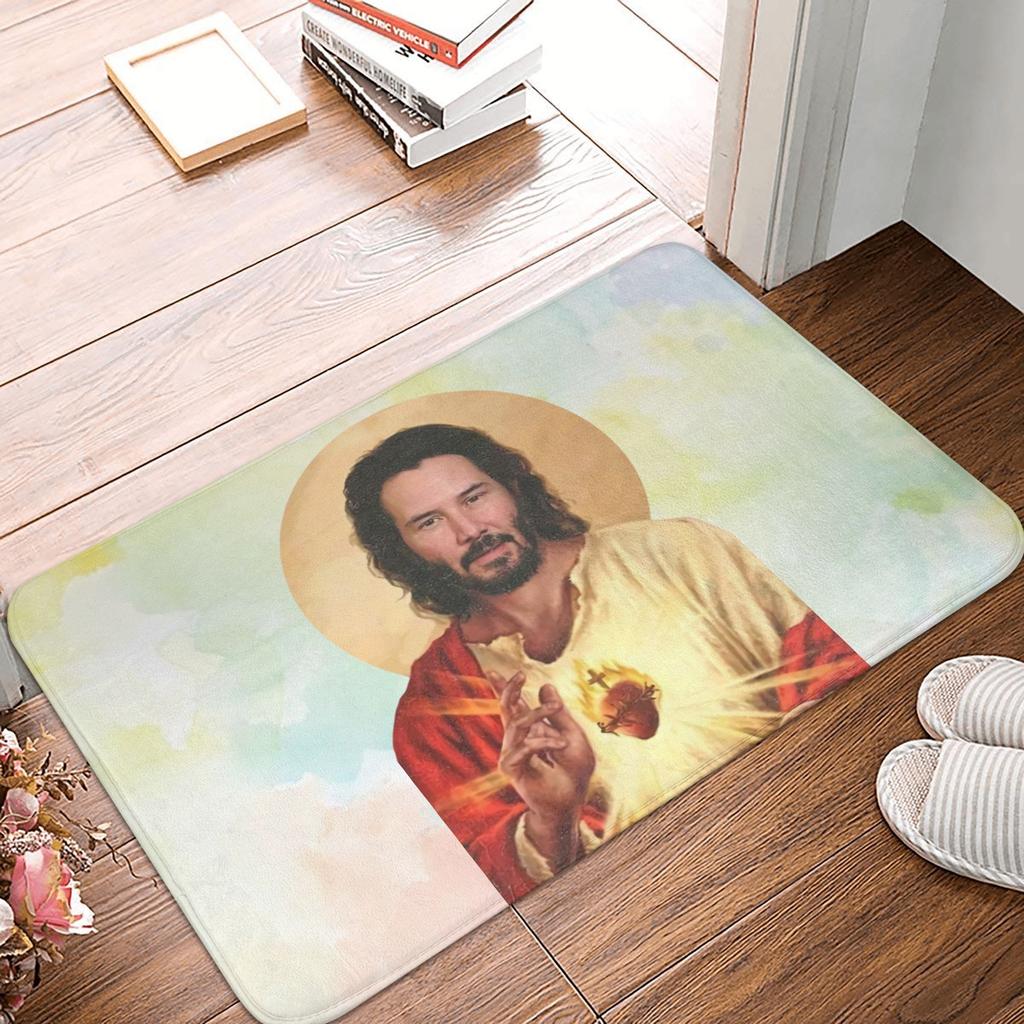 Jesus Saint Meme Keanu Reeves Front Door Floor Entrance Mat Outdoor Bathroom Kitchen Doormat Toilet Carpet Rug