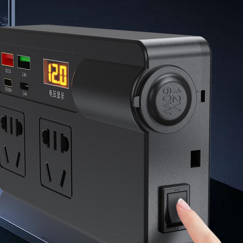 Автомобильный инверторный адаптер питания с определением напряжения постоянного тока 12 В/24 В в переменный ток 220 В USB/PD/Type-C зарядные устройства преобразователь 200 Вт QC 3.0 переключатель ВКЛ/ВЫКЛ