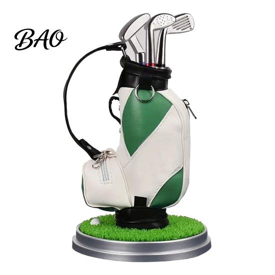 Practical Office Supplies Men Golf Pen Holder Set, Mini Bag Desk Organizer with 3 Set Club Pens, Novelty Decor for Men, Business Gift Creative Desktop
