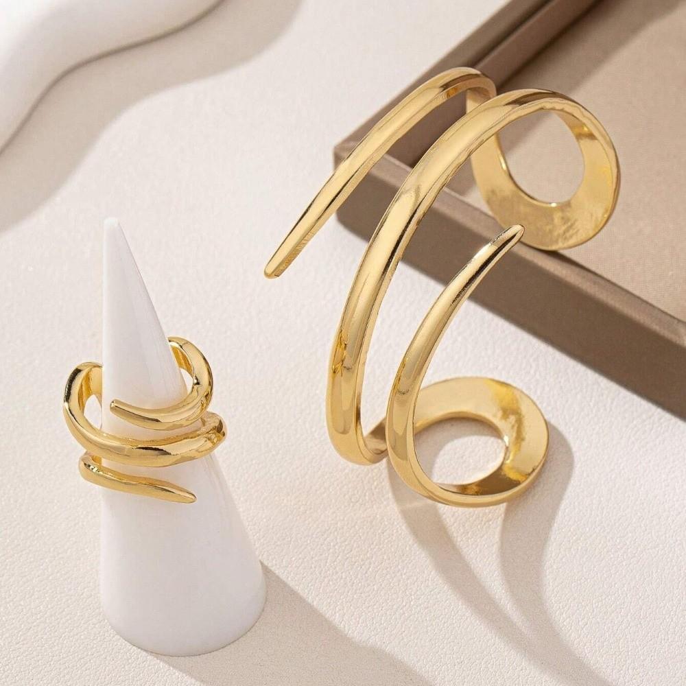 2Pcs/Set Elegant Hollow Snake Armlet Minimalist Geometric Ring Multi-layer Jewelry Set  Parties