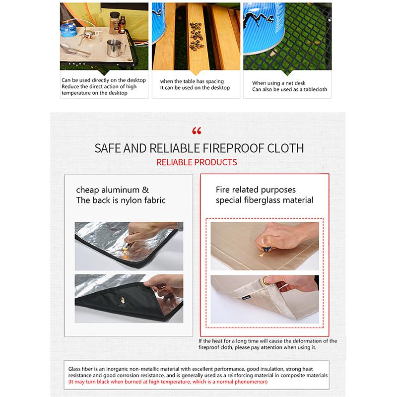 Открытый кемпинг огнестойкая ткань барбекю стекловолокно противопожарное одеяло изоляционный коврик огнестойкий огнестойкий стекловолокно