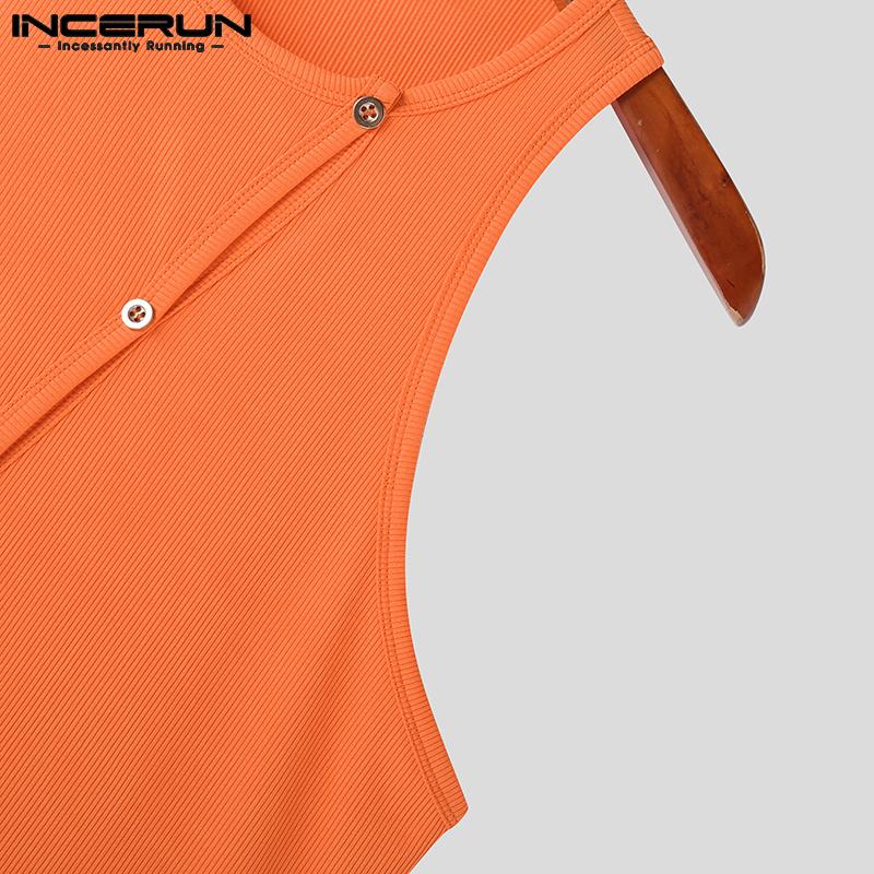 INCERUN Летние мужские вязаные пляжные майки без рукавов на пуговицах