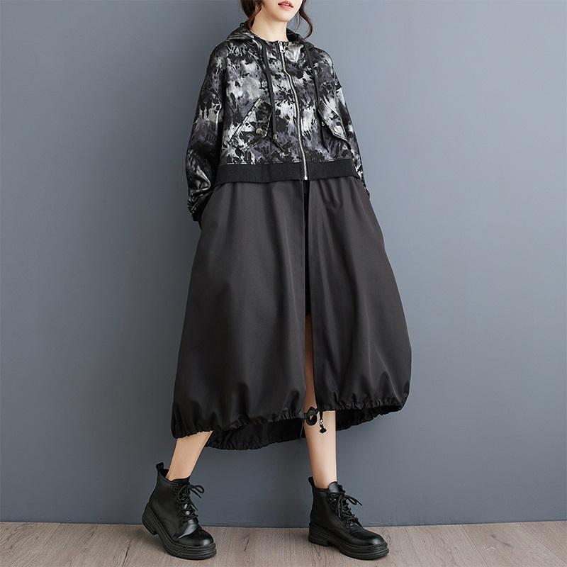 Long Sleeve Oversized Hooded Vintage Casual Loose Autumn Spring Trench Coat for Women Outerwear