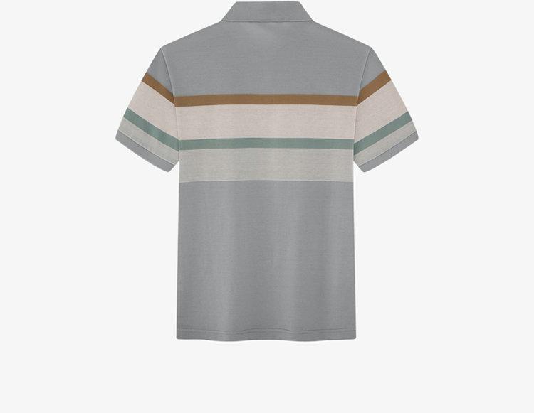 Short sleeved positioning striped dual tone interwoven lapel T-shirt