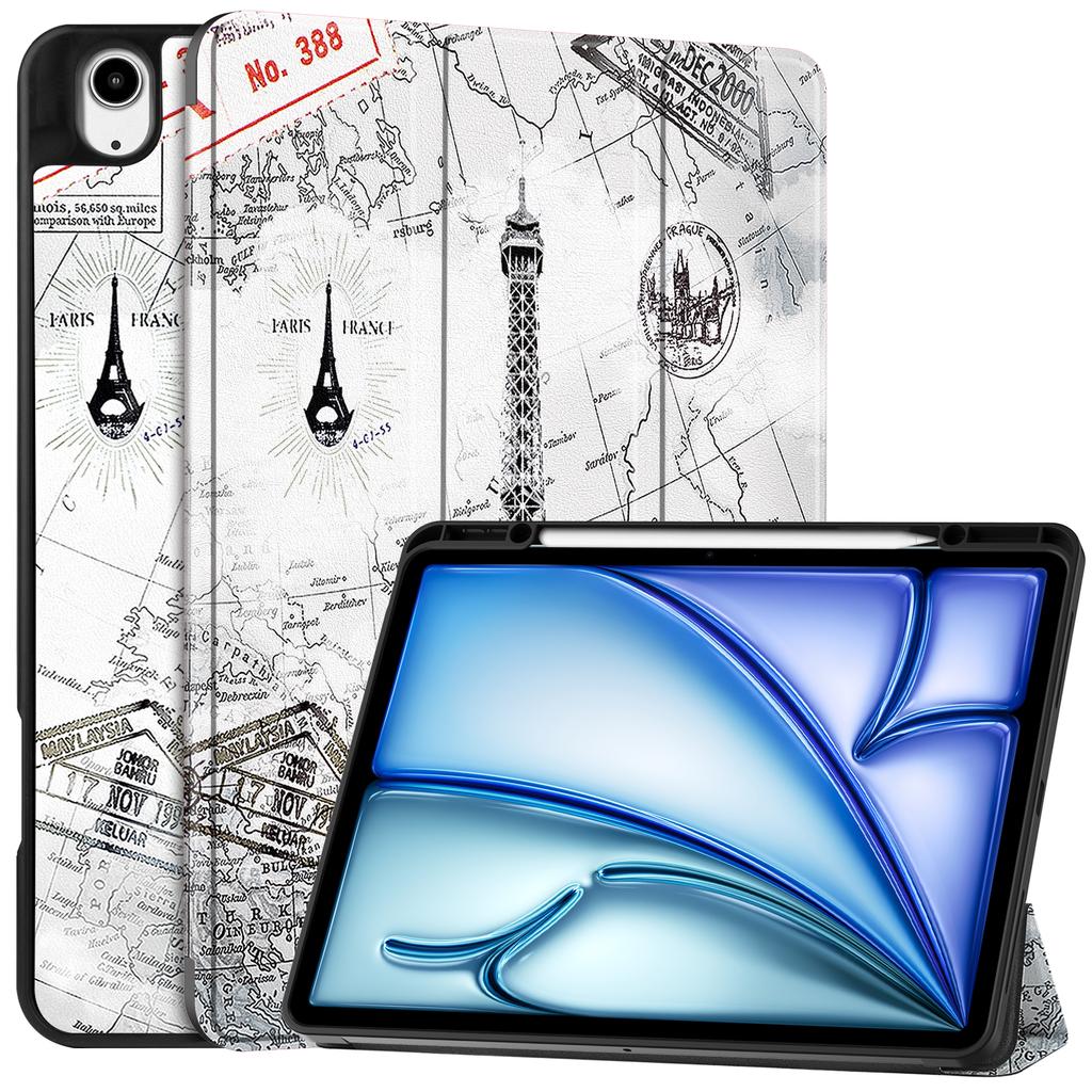Для iPad Эйр 13 (2025)/(2024) Чехол с рисунком, трехскладная подставка, кожаный чехол со слотом для ручки