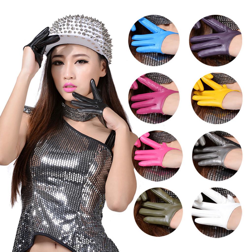 1pair Unisex Fingerless Leather Gloves Nightclub Stage Performances Glove Stylish Handwear