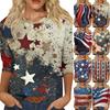 Women's Fashion Casual Round Neck 3/4 Sleeve Loose  Printed T-Shirt Ladies Top