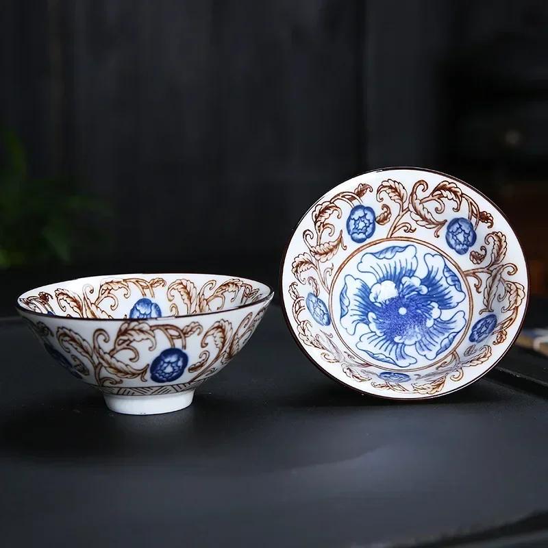 1 шт. китайская бутиковая керамическая чашка для чая, сине-белая фарфоровая чаша для чая, расписанная вручную, чашка для чая для путешествий и медитации, чайный набор 70 мл