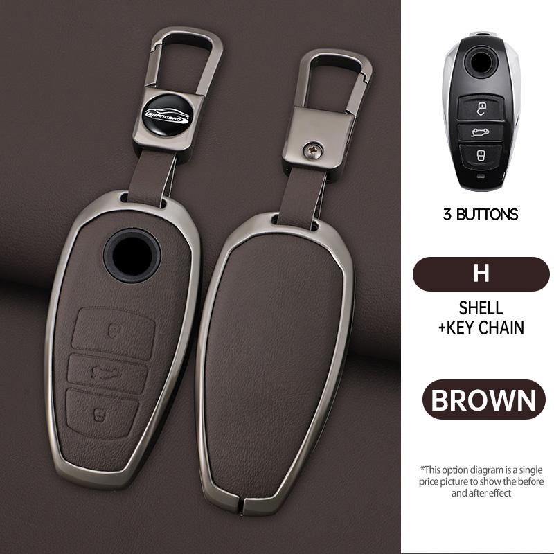 Interior Mouldings Zinc Alloy Leather Car Key Cover Fob Case Holder For VW Volkswagen Touareg 2011 2012 2013 2014 2015 2016 2017