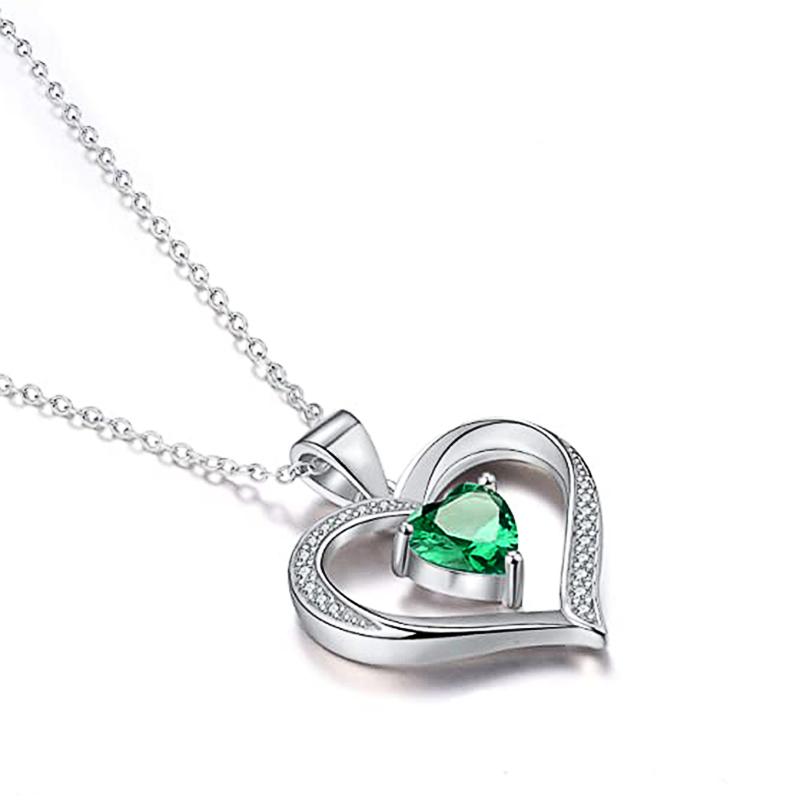 Huitan Green Heart Cubic Zirconia Love Necklace for Women Wedding Anniversary Party Elegant Female Necklaces Statement Jewelry