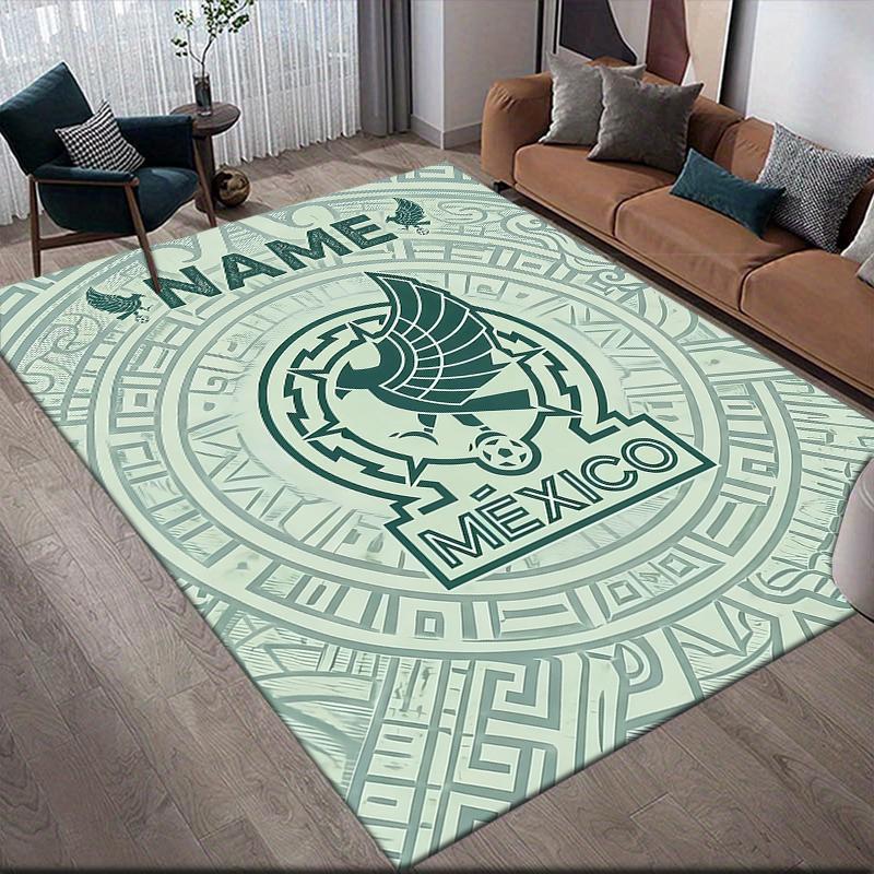 Custom Name,Mexico Home Sofa Decoration for Living Room & Bedroom, Non‑Slip Play Flannel Floor Mat for Game Room