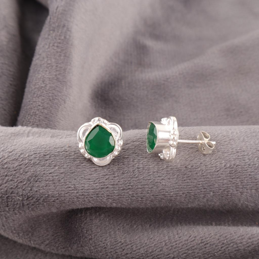 Серьги из зеленого оникса из серебра 925 пробы, ручная работа, пусеты с застежкой-пуссетой EE-159-18