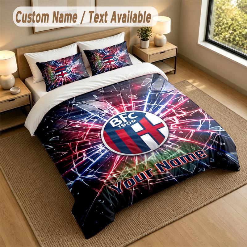 3Pcs Bedding Set Custom Name Text, 1 Sheet 2 Pillowcases Home Bed DecorBologna FC