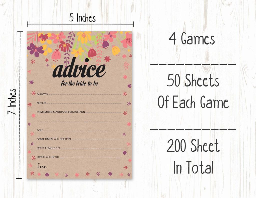 Inkdotpot Bridal Shower Games Set Of 4(50 Sheets Each) W   Miss To Mrs Gold Banner Rustic Kraft Floral Fun Bachelorette Party Games Set