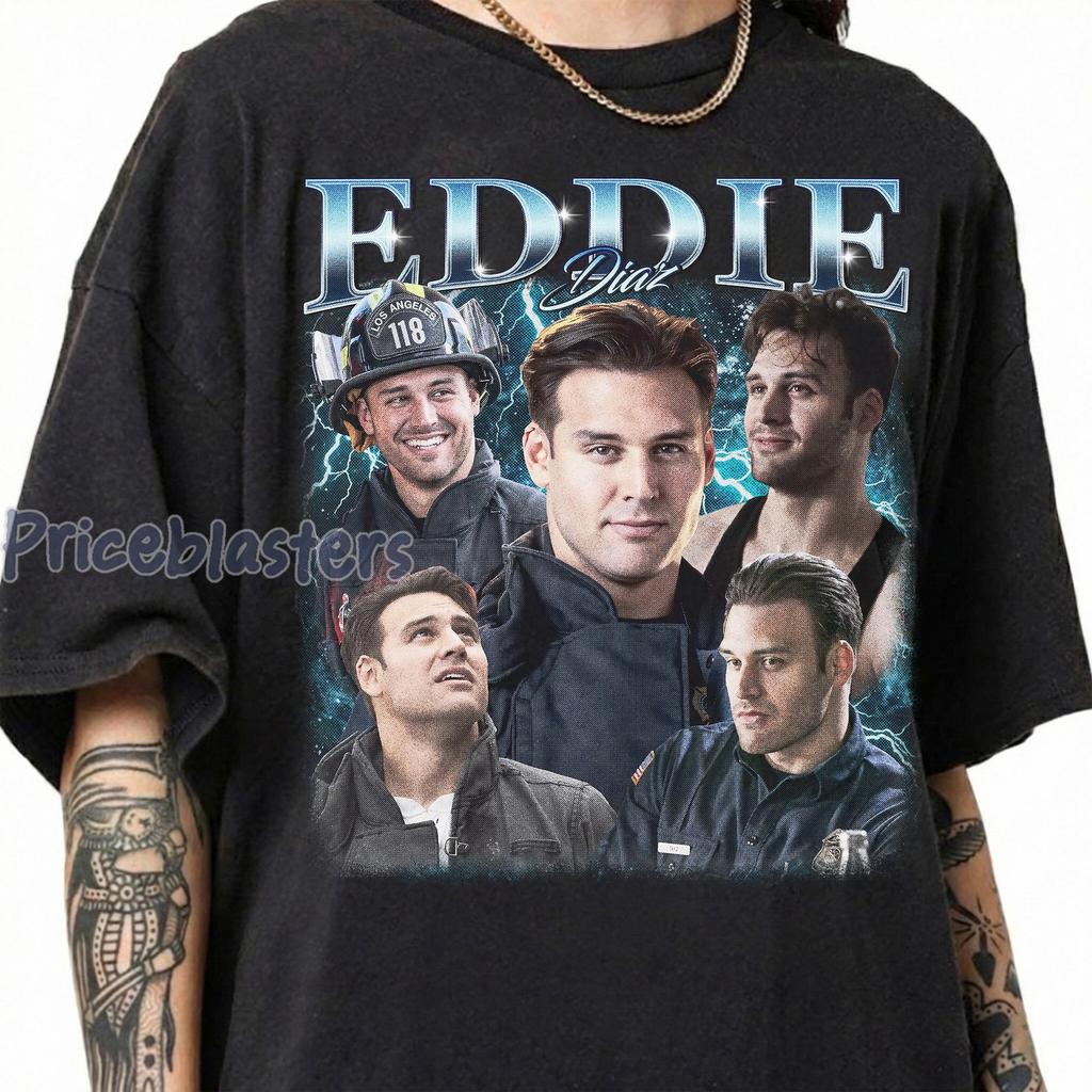 Male Character Collage Tee, Retro Style Shirt, Firefighter & Casual Outfits, Lightning Background, Fan Gift