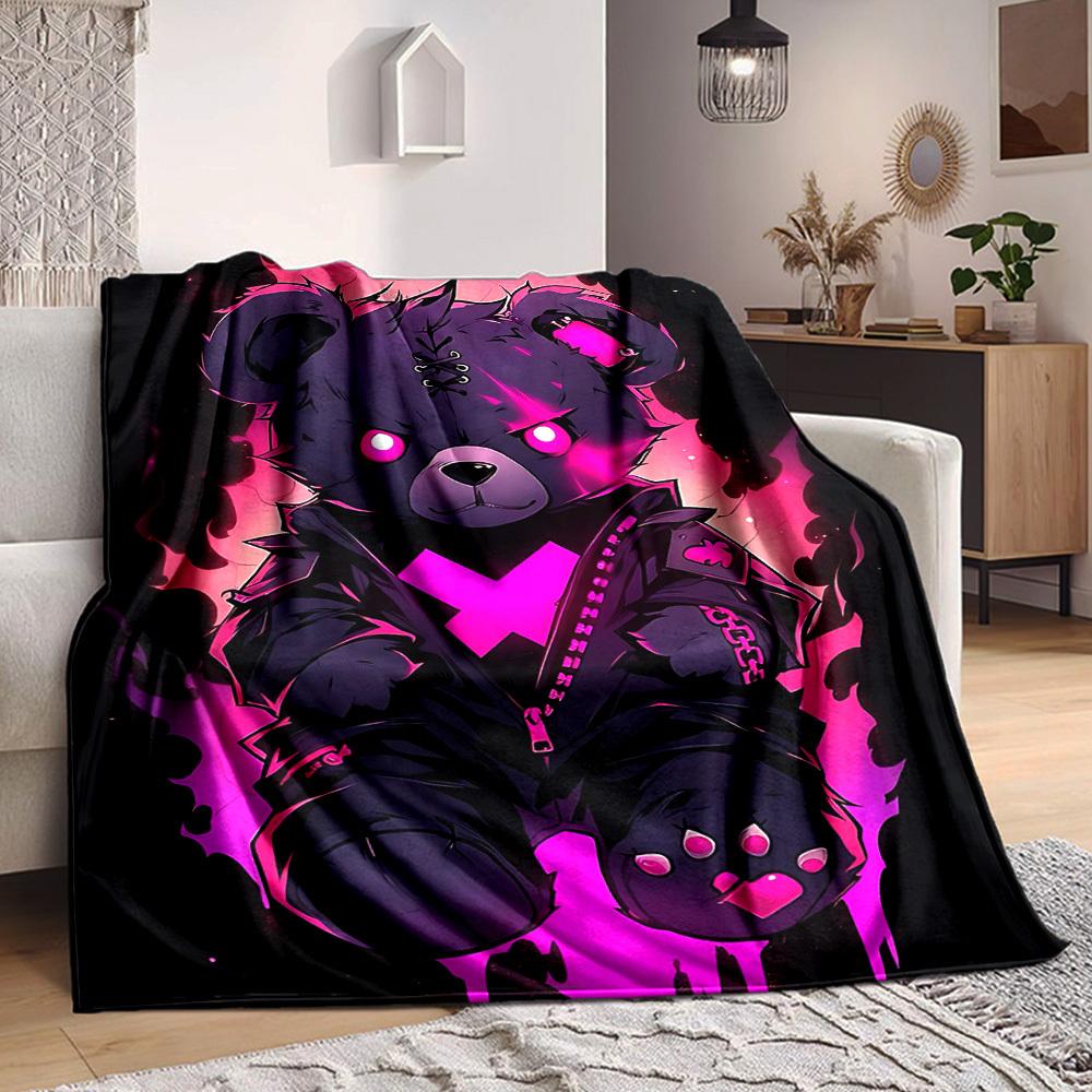 1pc Bear Print Blanket Lightweight Flannel Throw Blanket For Sofa, Bed, Living Room, Office, Outdoor Travel, Camping