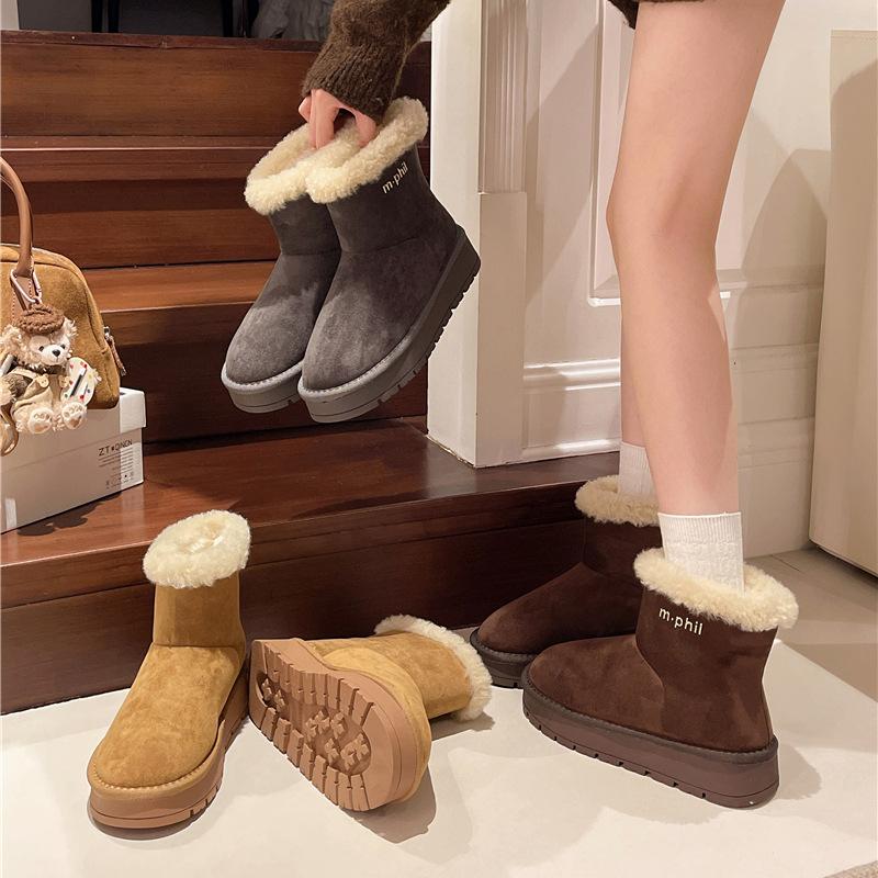 [Фанфна] Утепленные теплые ботинки на толстой подошве для женской осени 2025 года, новые нескользящие плюшевые снежные хлопковые ботинки