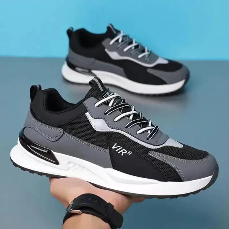 Fashion Shoes Mens Mesh Sneakers Pu Breathable Lace-up Running Shoe Casual Rubber Sole Anti-Wear Zapatillas For Man Walking Outdoor