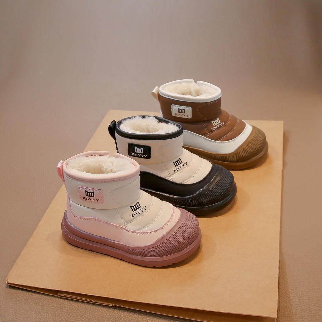 Зимние детские хлопковые сноубутсы на бархатной подкладке для мальчиков 2025 года, толстая кожа и мех, короткий стиль для подростков