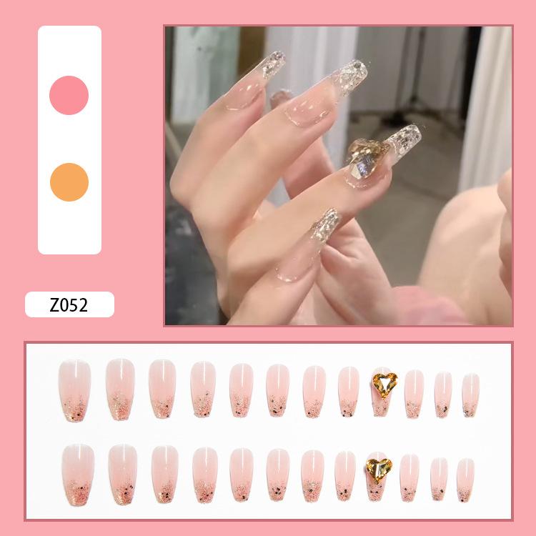 24 шт. искусственные ногти телесного цвета с градиентом для ногтей, стразы, инкрустированные клеем, съемные длинные абзацы, модные маникюрные кончики ногтей