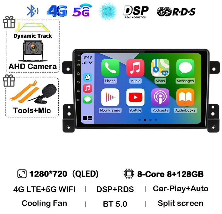 Android 14 Carplay Auto 4G+WiFi DSP для Suzuki Grand Vitara 2005-2015 Автомобильный радиоприемник Мультимедиа Видеоплеер GPS Головное устройство Стерео BT