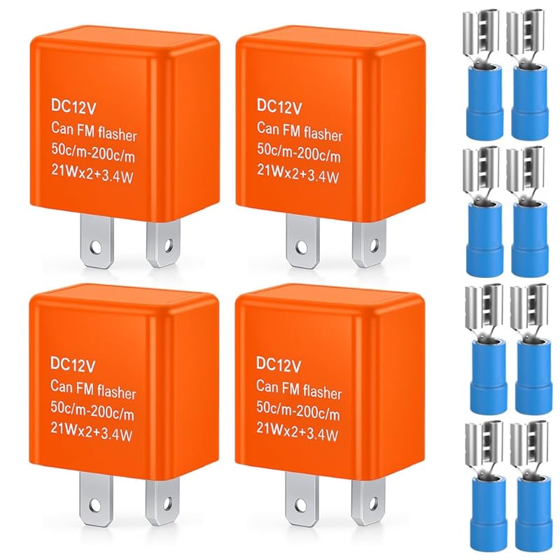 2 Pieces 12V 3 Pin Electronic LED Flasher Relay 0.1W-150W c/m Motorcycle Turn Signal Adjustable Flasher CF-13KT, Comes with 6pcs Terminals