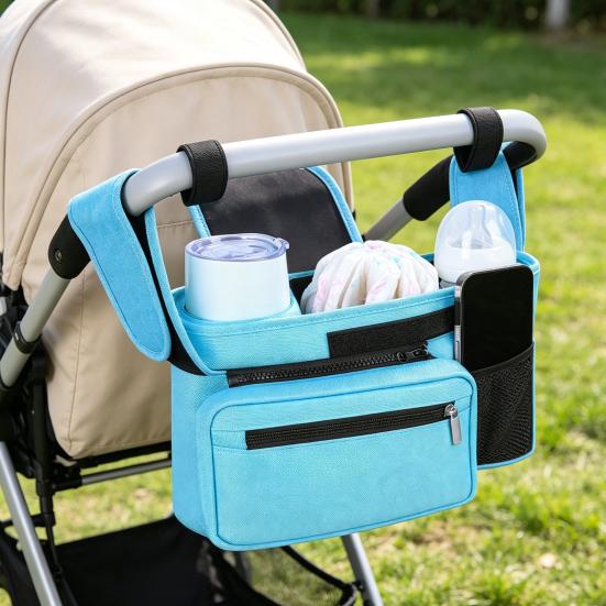 Stroller Storage Bag, for with Adjustable Straps, Waterproof Oxford Fabric Multi-Compartment Organize, for Baby Bottles Diapers Keys