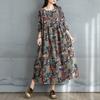 DIMANAF 2025 Женское Весеннее Длинное Платье Большого Размера Свободное Базовое С Принтом Винтажное Повседневное Цветочное Оверсайз С Длинным Рукавом Макси